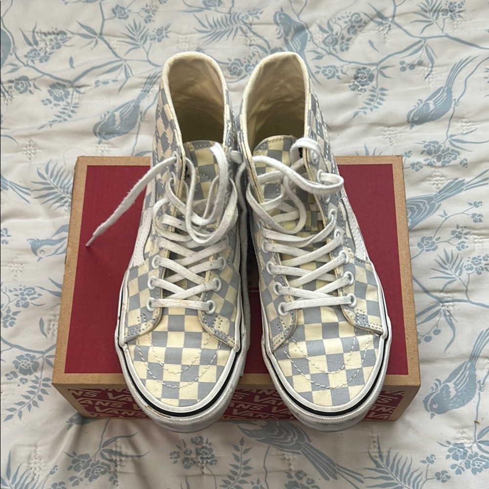 Vans White and Cream Checkered Sneakers